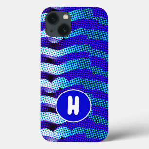 Abstrato Funky Wave Pattern Blue, Monograma Verde