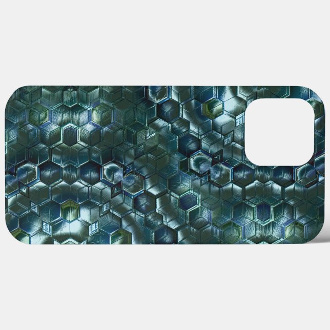 Abstrato hexágonos na luminosidade manchada ciano  (Verso (horizontal))