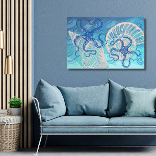 Abstrato Impressão Deep Blue Sea na Canvas 36"x24"