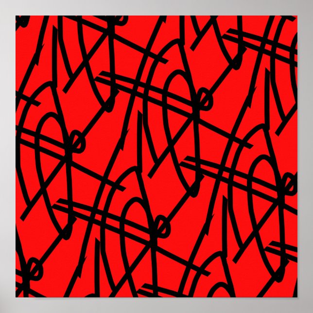 Abstrato Minimalismo Linhas Vermelho Negro Poster (Frente)