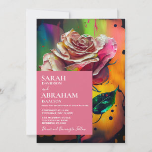 Abstrato Modern Pink Roses Convite para Casamento