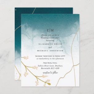 ABSTRATO moderno  Teal Convite de casamento Dourad