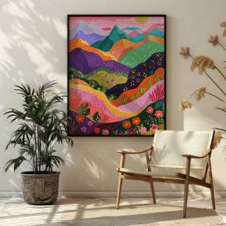 Abstrato Mountain Scenery Colorful Art Impressão