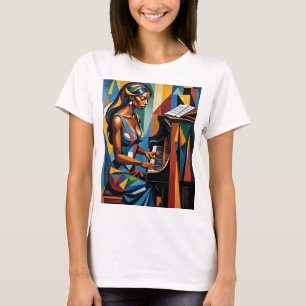 Abstrato-Músico Colorido Tocando Camiseta Piano