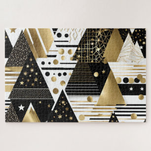 abstrato ouro e quebra-cabeça de triângulos pretos