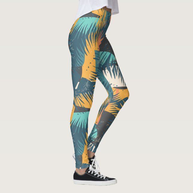 Abstrato Palm Leaf Leggings (Direita)