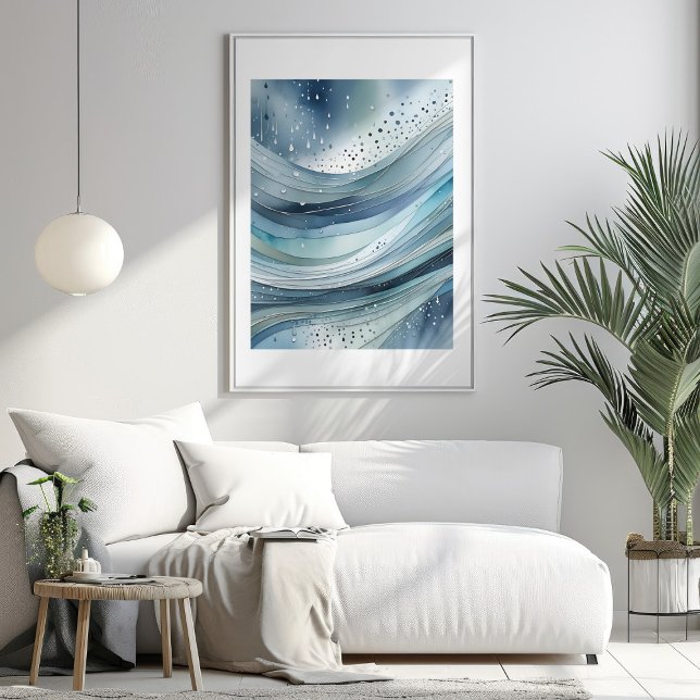 Abstrato Poster de Aquarela Verde Azul (Blue Green Raindrops Abstract Watercolor Poster Mockup 1)