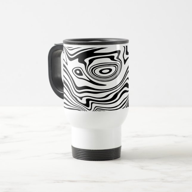 Abstrato preto Caneca de viagem branco ondulado (Frente Esquerda)