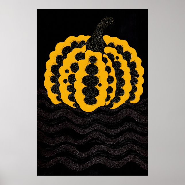 Abstrato Preto e Amarelo Impressão de Abóbora Mode (Frente)