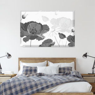Abstrato preto e branco moderno - Canvas Floral I