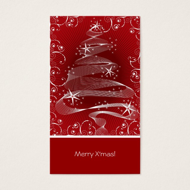 Abstrato Red X'mas Tree & Swirls Mini Tag de Sauda (Frente)