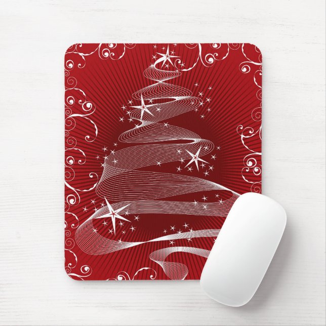 Abstrato Red X'mas Tree & Swirls Mousepad (Com mouse)