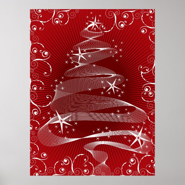 Abstrato Red X'mas Tree & Swirls Poster (Frente)