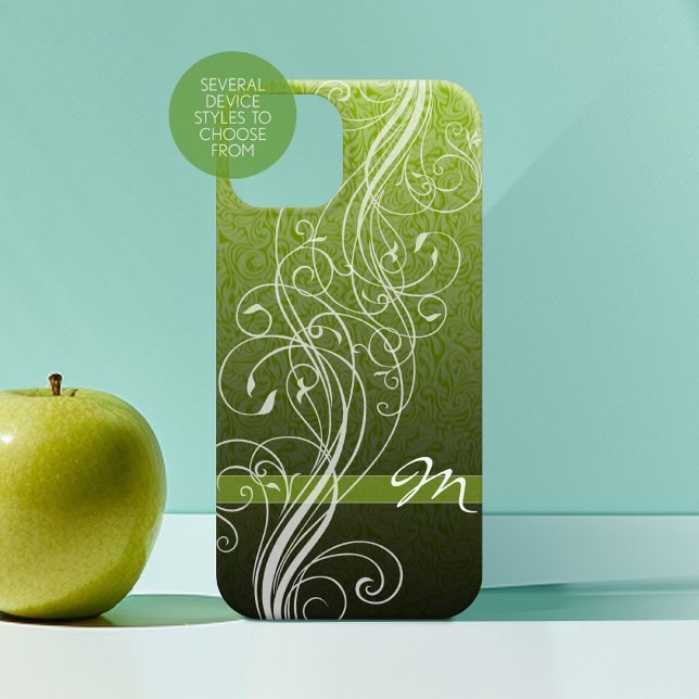 Abstrato rodopia em verde temperado com Monograma (Personalized Phone Case with Custom Text)