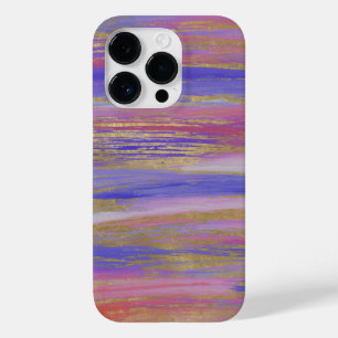 Abstrato Roxo, Coral e Traços Pintados Dourados