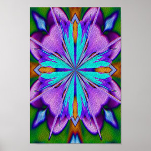 Abstrato Roxo E Turquesa Caleidoscópio Poster