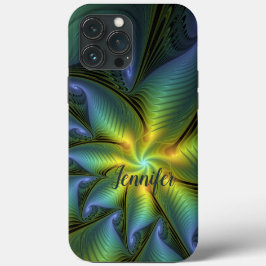 Abstrato Star Shiny Blue Verde Ouro Fractal