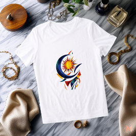 Abstrato Sun e Moon T-Shirt | Colorida Celestial