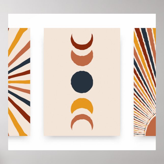 Abstrato Sun Moon Boho Posters (Frente)