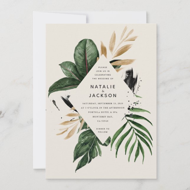 Abstrato tropical moderno pintado casamento (Frente)