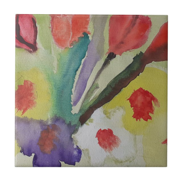 Abstrato Tulipas e flores de mola Azulejo cerâmica (Frente)