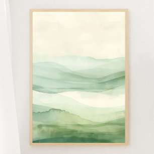 Abstrato Verde e Montanhas Beige Impressão de 3