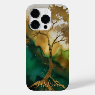 Abstrato verde fluido árvore Dourada Personalizar 