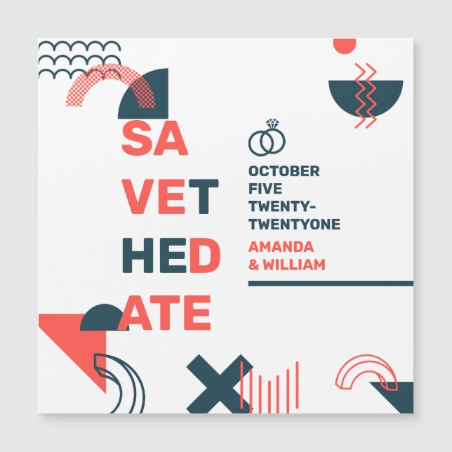 Abstrato Vermelho e Casamento Azul do Estilo Memph (Frente)