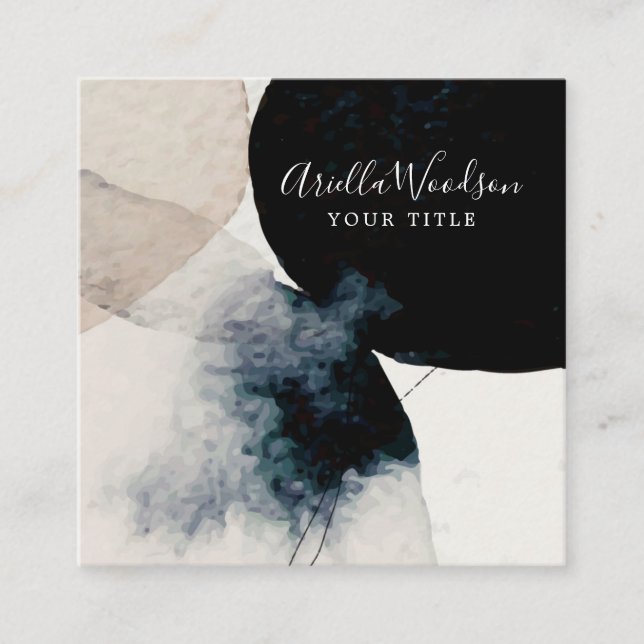 Abstrato Watercolor Cream E Black Cartão de visita (Frente)