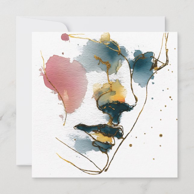 Abstrato Watercolor Face com Linhas Douradas (Frente)