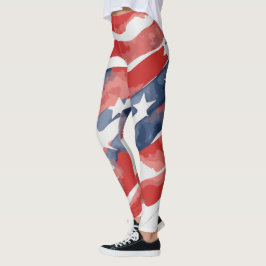 Abstrato Watercolor Flag Leggings para 4 de julho