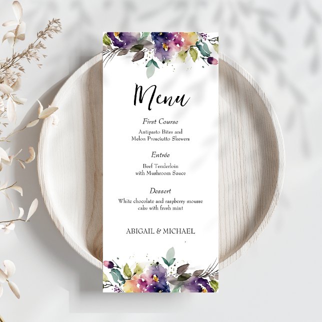 Abstrato Watercolor Floral Wedding Menu (Menu)