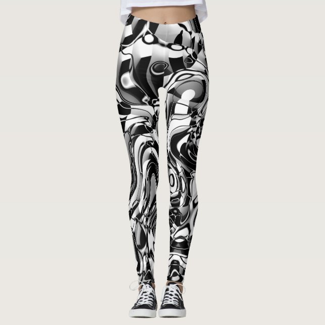 Abstrato Wavy 270321 - 02 Leggings brancas e preta (Frente)