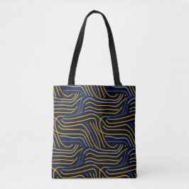 Abstrato Wavy Line Tote Bag - Marinho e amarelo