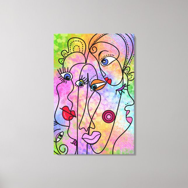 Abstrato Women Face Canvas Print Cubism Estilo (Frente)
