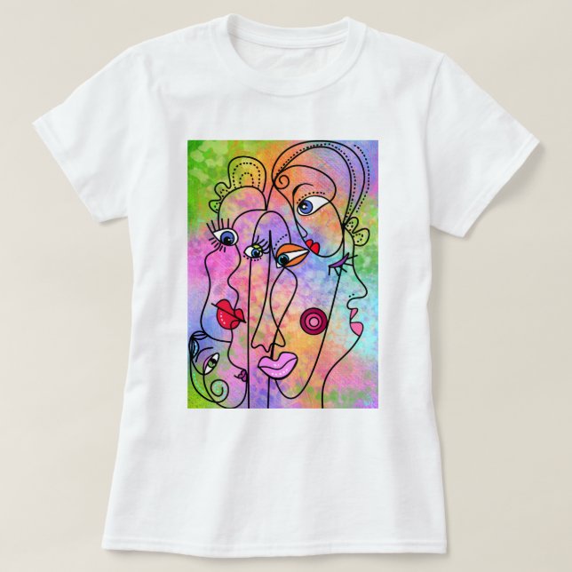 Abstrato Women Faces T-Shirt Modern Painting (Frente do Design)