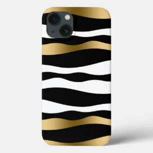 Abstrato Zebra Strips Preto Branco e Dourado