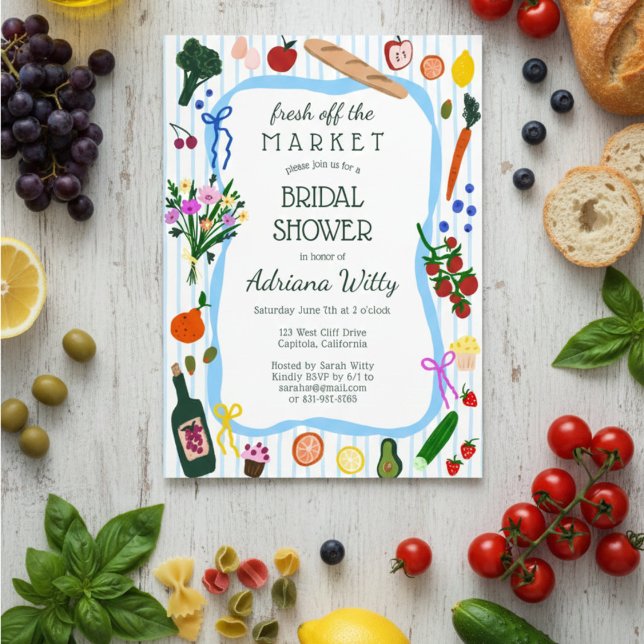 ACABADO DE CHEGAR AO MERCADO Cute Convite de Chá d (FRESH OFF THE MARKET Cute Custom Bridal Shower Invitation
)