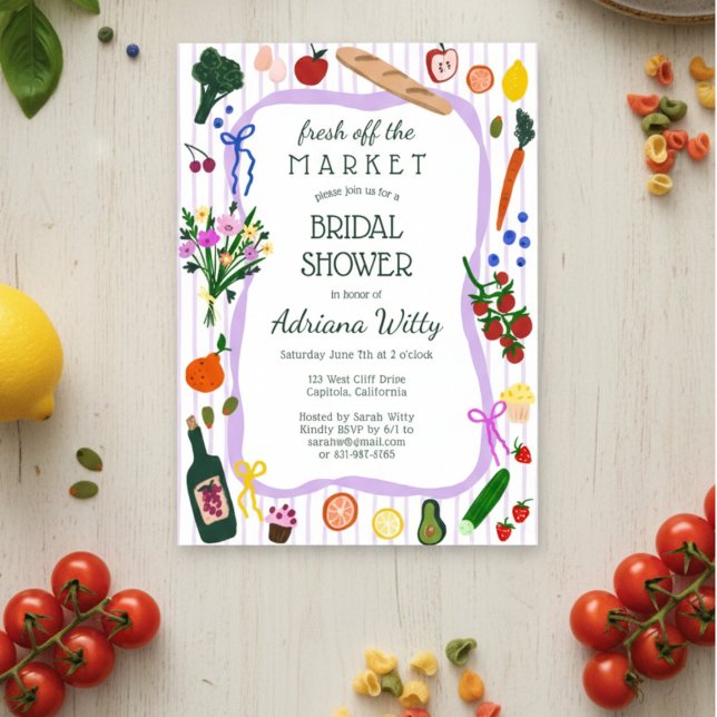 ACABADO DE SAIR DO MERCADO Cute Convite de Chá de  (FRESH OFF THE MARKET Cute Custom Bridal Shower Invitation
)