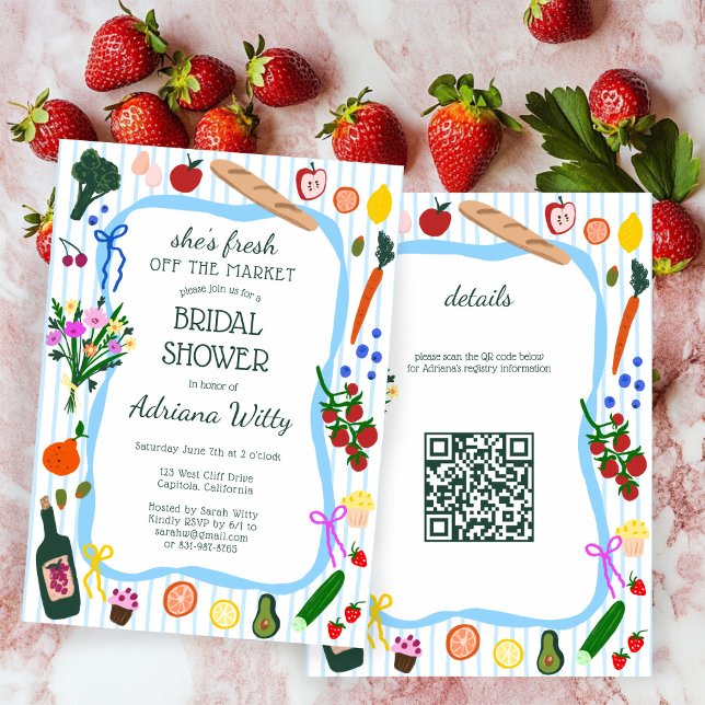 ACABADO DE SAIR DO MERCADO Cute Convite de Noivado (FRESH OFF THE MARKET Cute Custom QR Bridal Shower Invitation
)