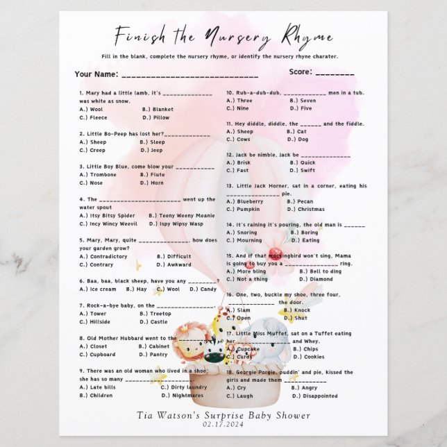 Acabar com o Nursery Rhyme Game Bebês Rosa (Frente)