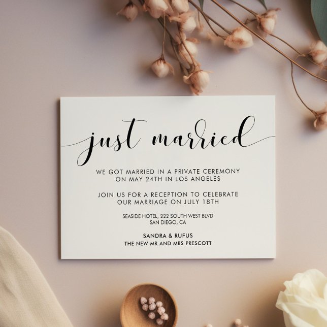 Acabei de me casar Anúncio elegante em preto e bra (Criador carregado)