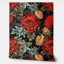 Academia Obscura Maximalista Floral Dahlias Vermel