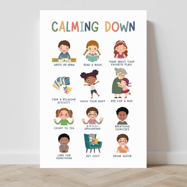 Acalmando técnicas Poster de sala de aula (social emotional learning, calming down, calm down corner, education, classroom posters, homeschool)