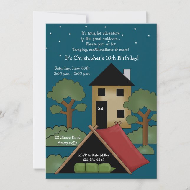 Acampa para fora - o convite de aniversário (Frente)