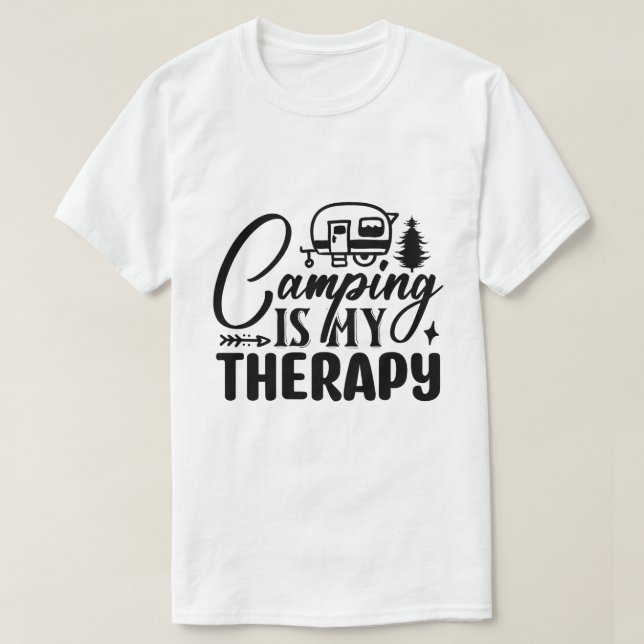 Acampar É Minha Terapia Camisa Divertida Aventura  (Frente do Design)
