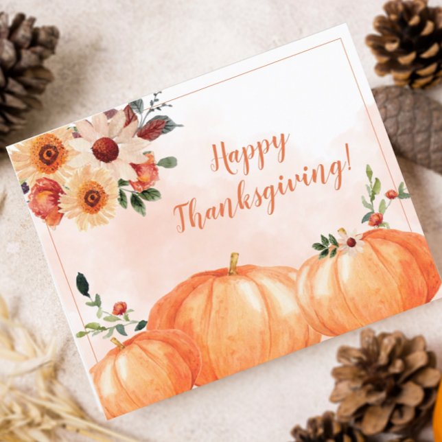 Ação de Graças Feliz e Elegante do Orçamento (Pretty Watercolor Pumpkins Thanksgiving Card)