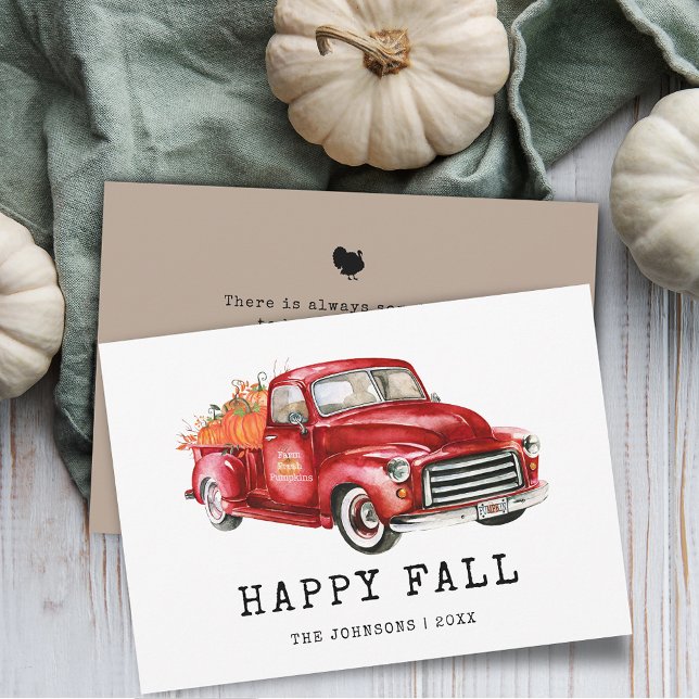 Ação de Graças Red Truck Pumpkins (Thanksgiving Red Truck Pumpkins Holiday Card)