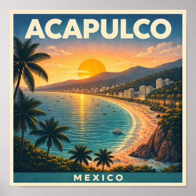 Acapulco Mexico Vintage Travel Poster (Frente)