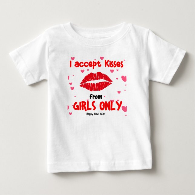 Aceito Beijos Só de Meninas - Camiseta de Bebê (Frente)